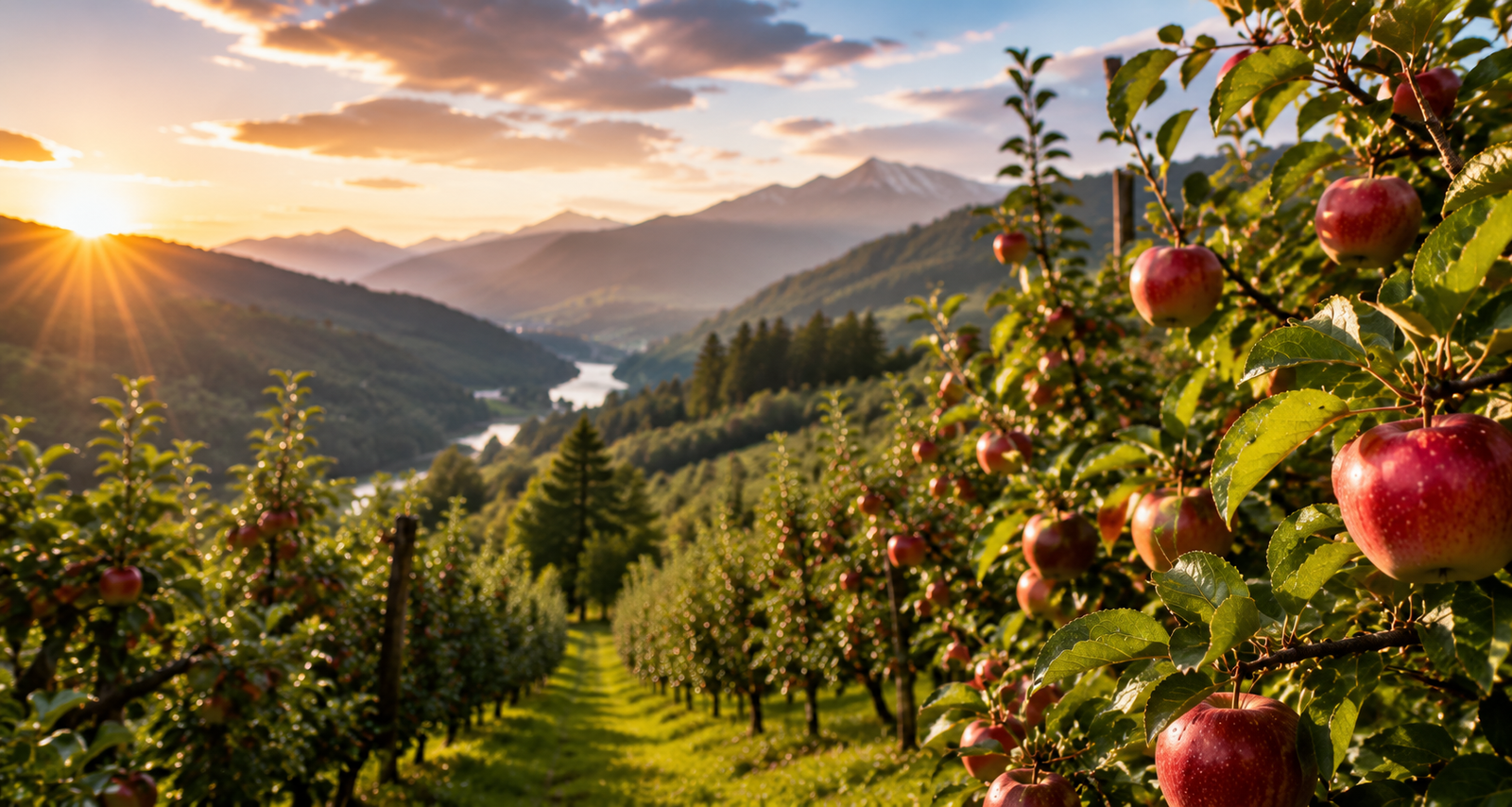 Scenic apple orchard in Himachal Pradesh with mountain views and fresh apple trees at Nitin Vatika